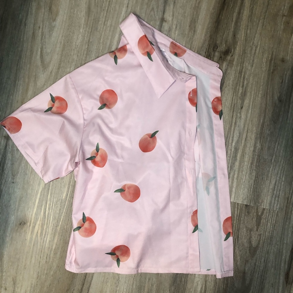 Peach Print Short Sleeve Button Down Shirt